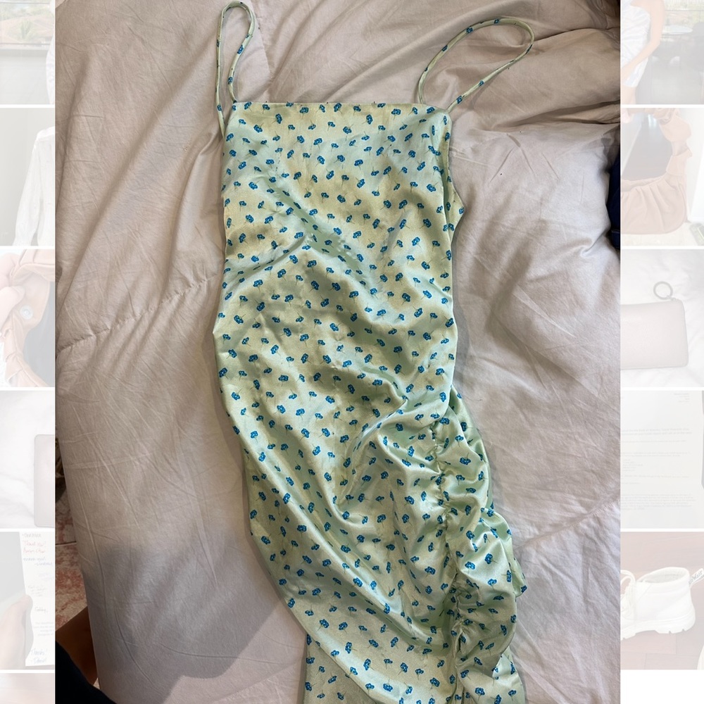 Zara green satin floral maxi dress